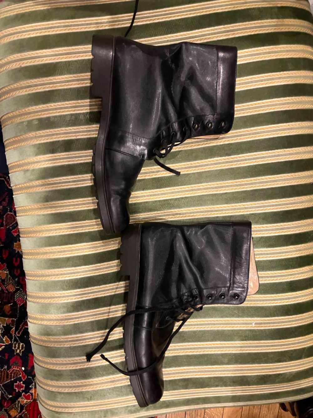Black Lace-Up Leather Combat Boots - Women's